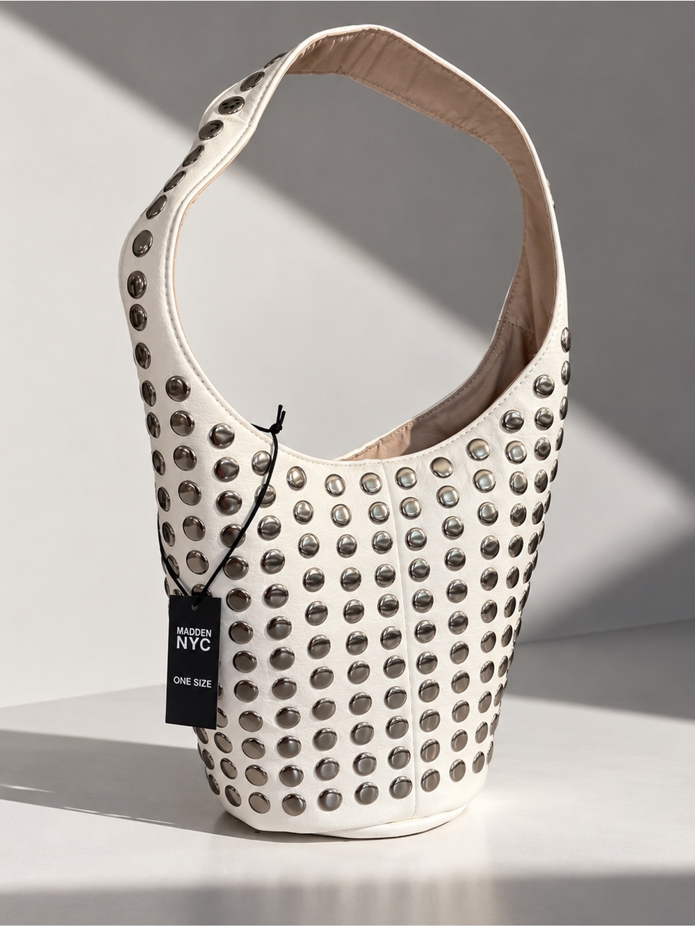Madden NYC White Silver Studded Hobo Shoulder Bag Y2K NWT